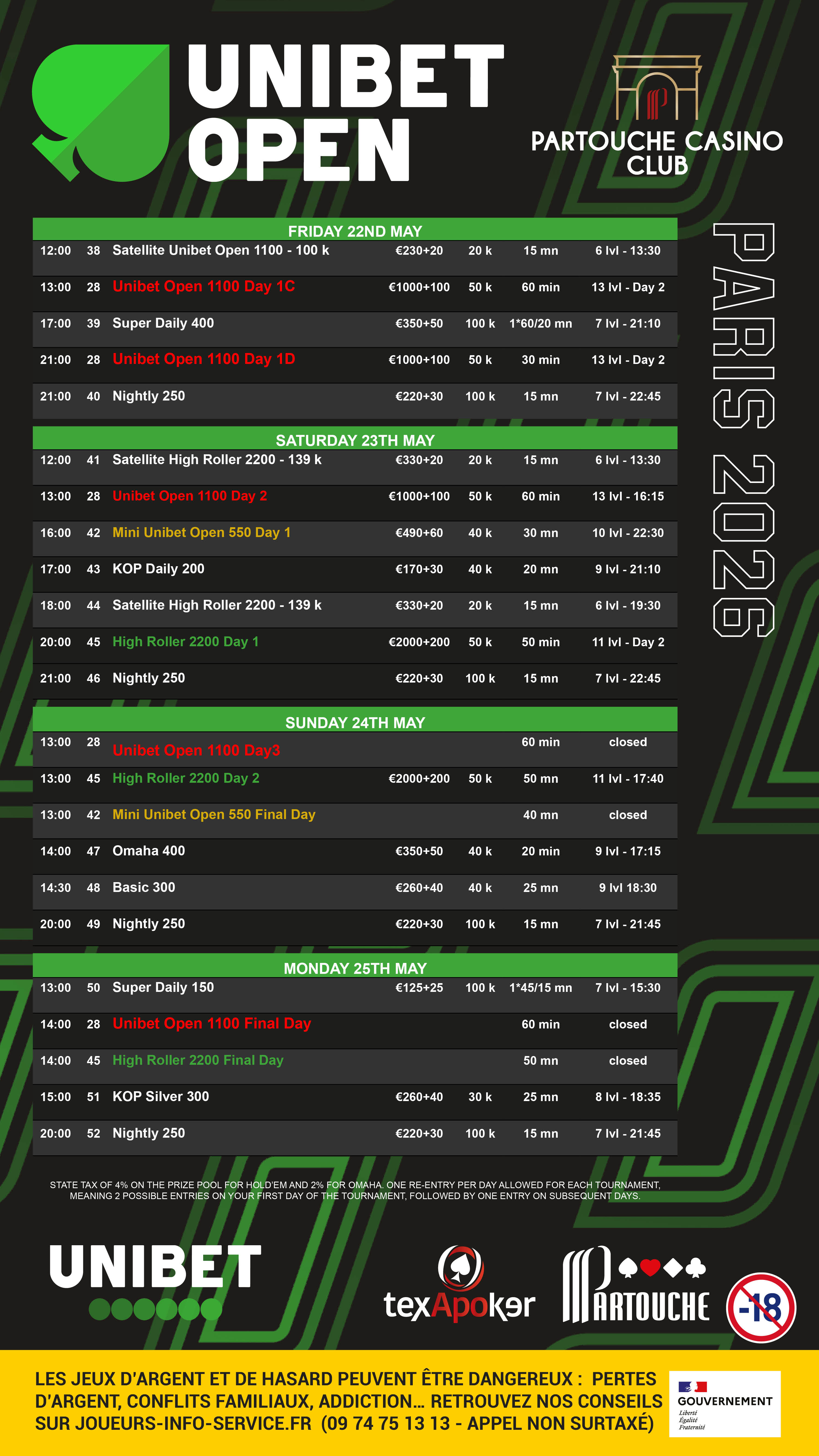 Programme des tournois