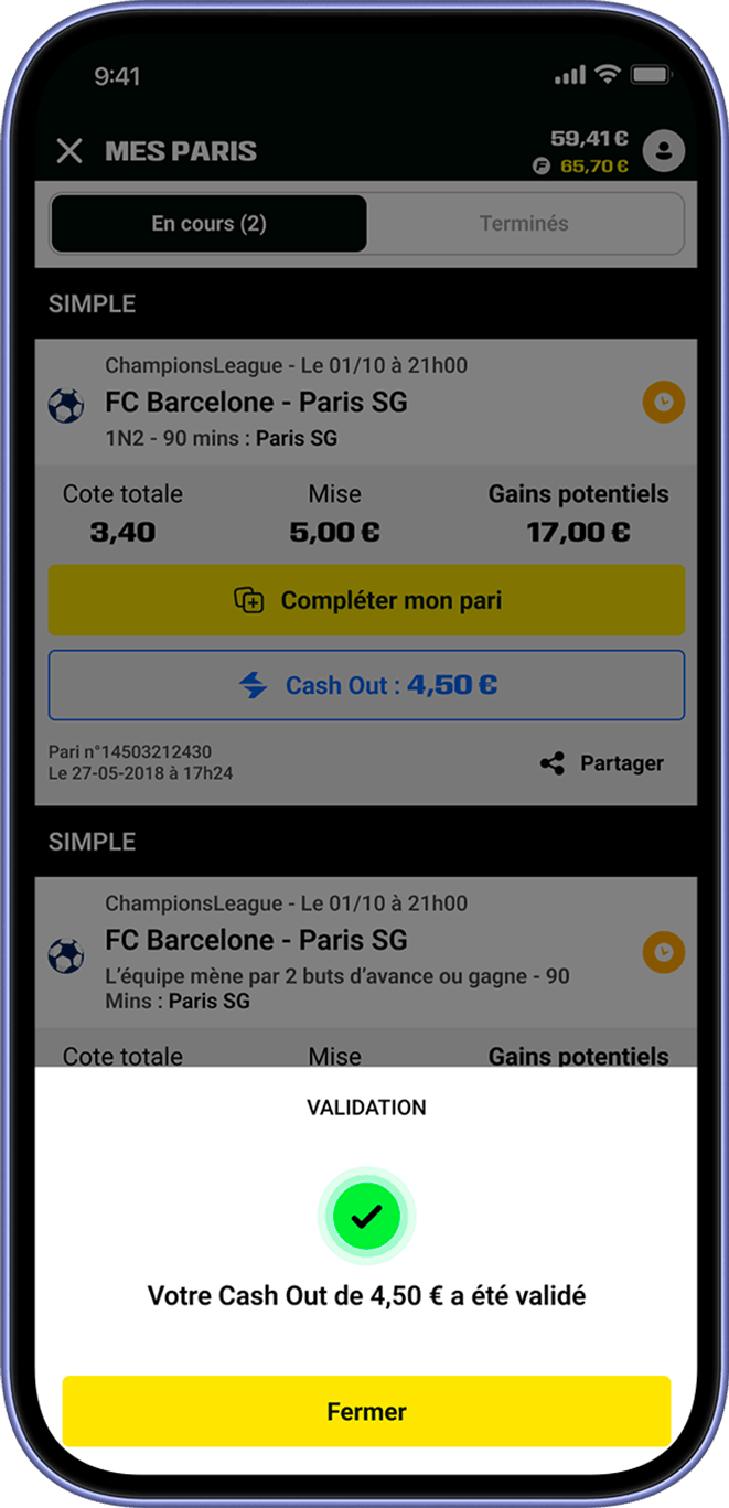 Cash out Etape 1