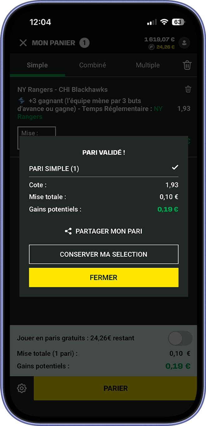 +3 gagnant hockey Etape 4 +3 gagnant hockey Etape 4