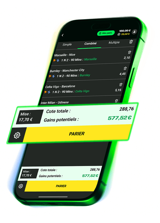 Exemple de pari combiné sur Unibet